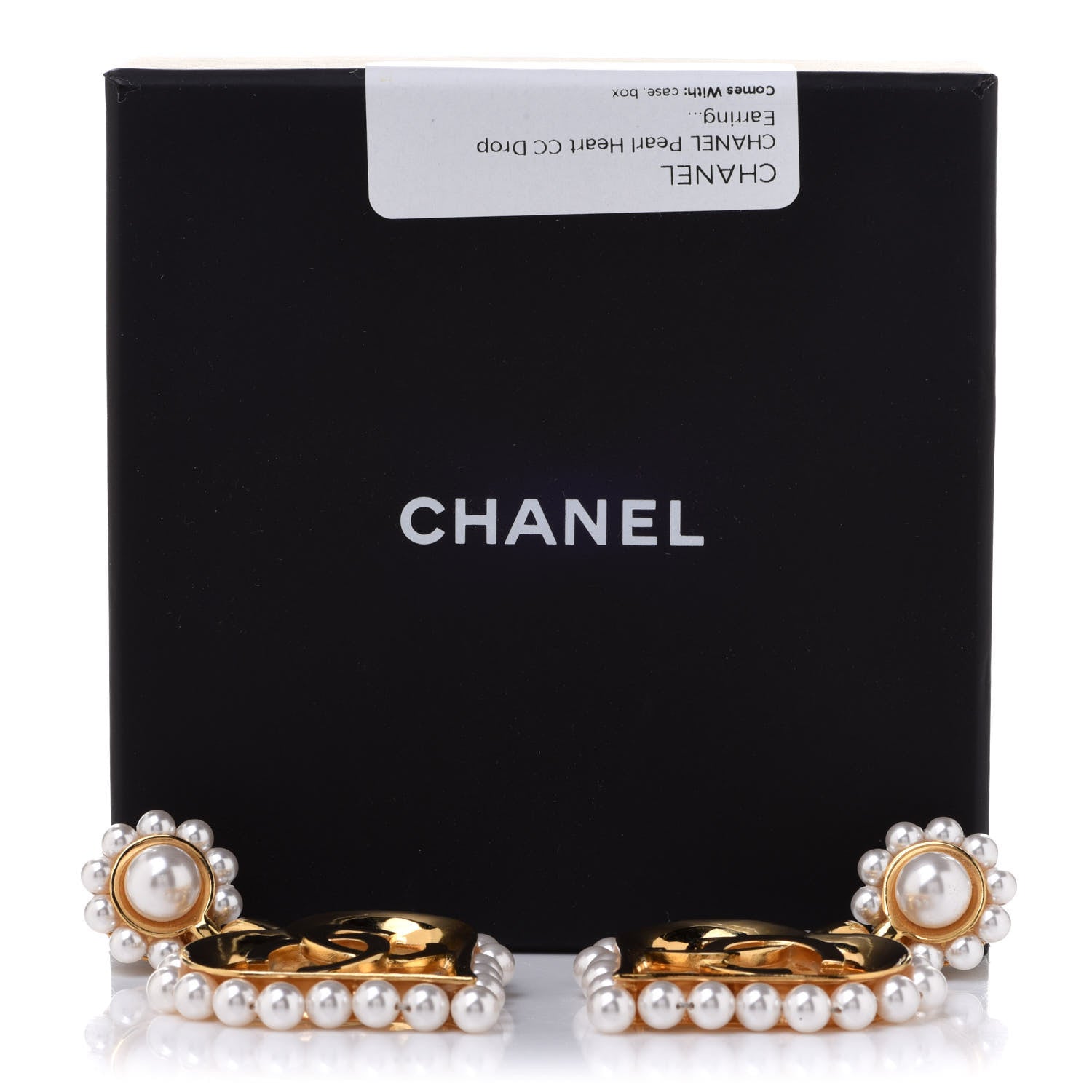 Chanel Pearl Heart CC Drop Earrings Gold 5 of 5