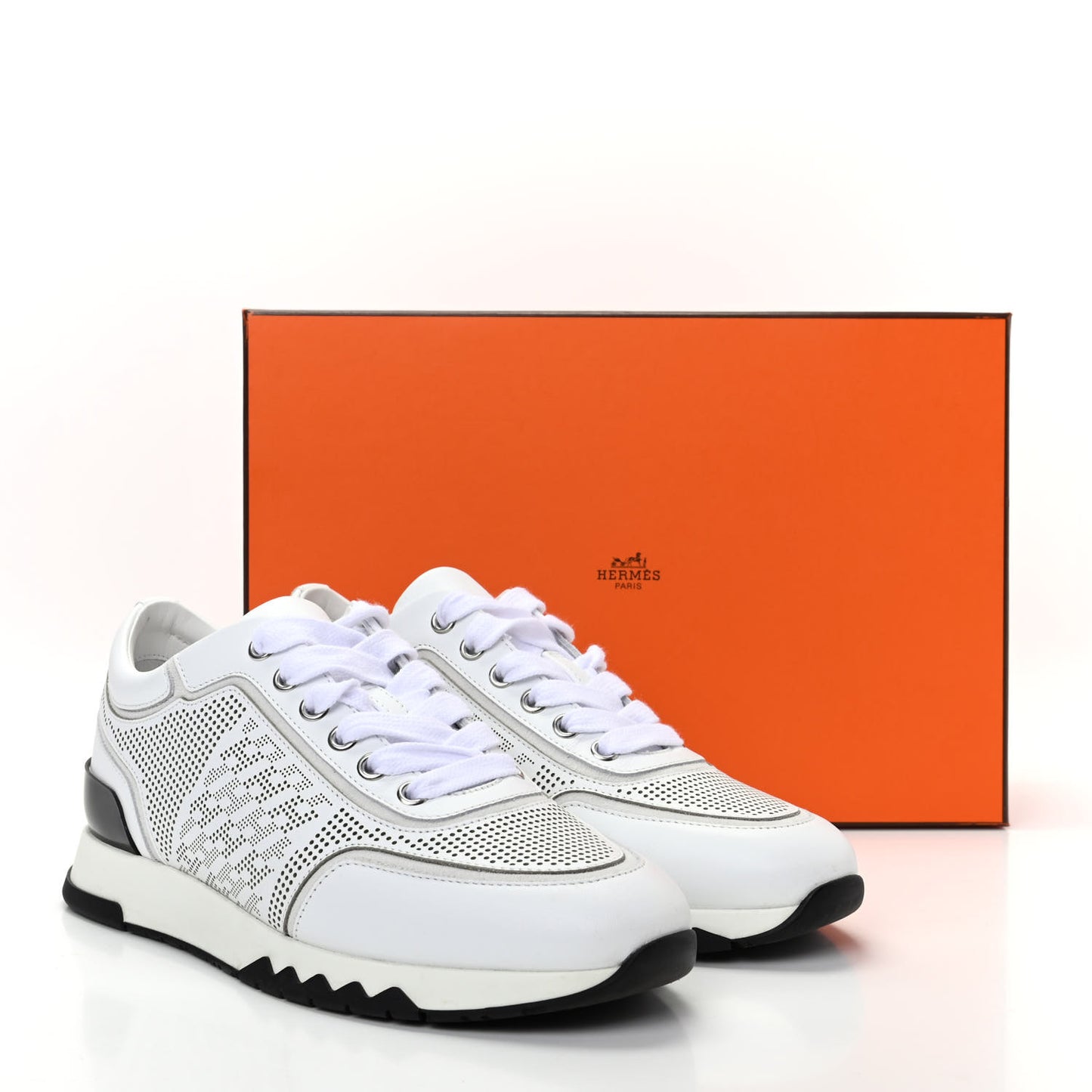Perforated Calfskin Goatskin Bi-Color Womens C-Addict Sneakers 36.5 Black White