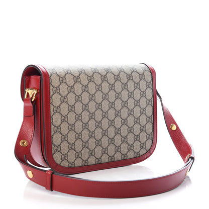 Gucci GG Supreme Monogram Azalea Calfskin Horsebit 1955 Shoulder Bag Beige Ebony New Cherry Red 3 of 9