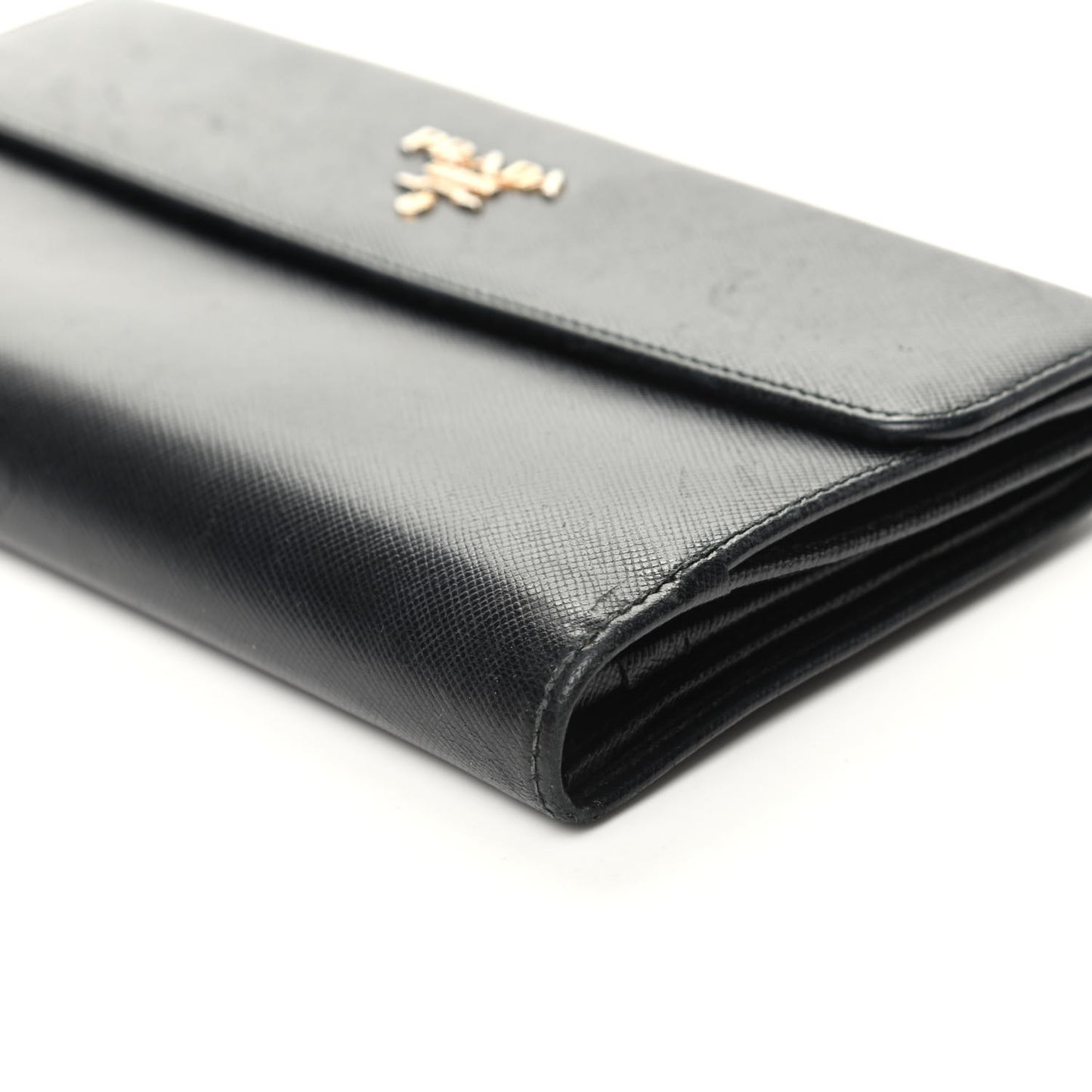 Saffiano Metal Continental Flap Wallet Black