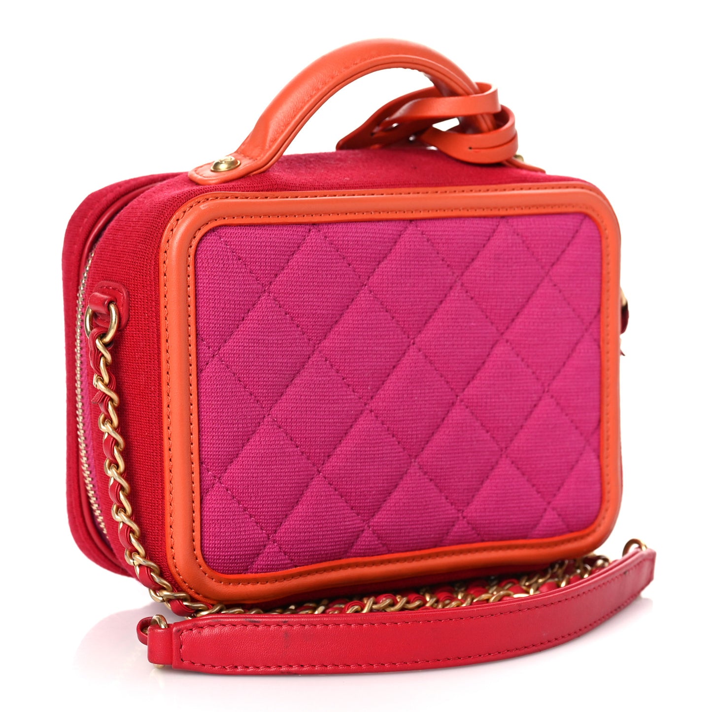 Jersey Quilted Small CC Filigree Vanity Case Pink Red Orange