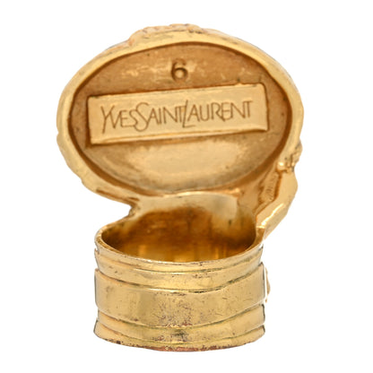Saint Laurent Glass Cabochon Arty Ovale Ring 53/6.5 Gold Turquoise 3 of 6