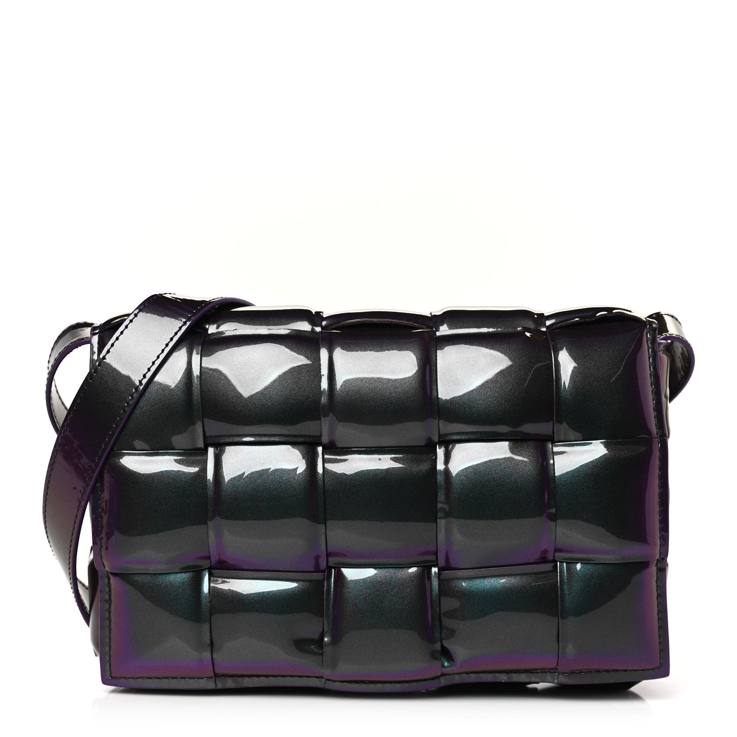 Bottega Veneta Glossy Nail Polish Nappa Maxi Intreccio Padded Cassette Crossbody Bag Holographic 1 of 9