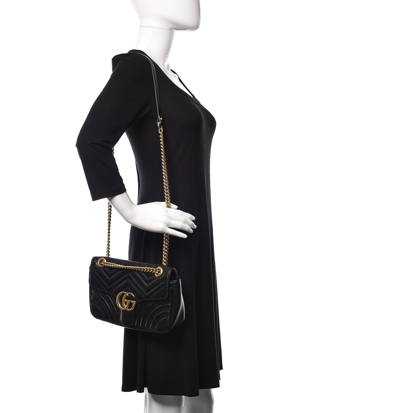 Calfskin Matelasse Small GG Marmont Shoulder Bag Black