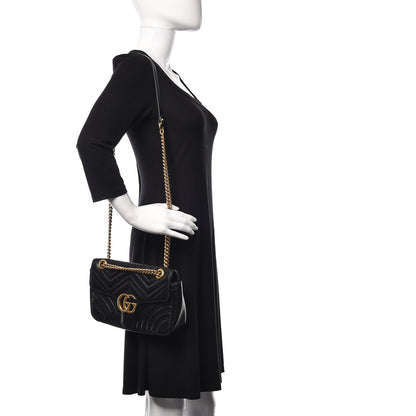 Gucci Calfskin Matelasse Small GG Marmont Shoulder Bag Black 1 of 10