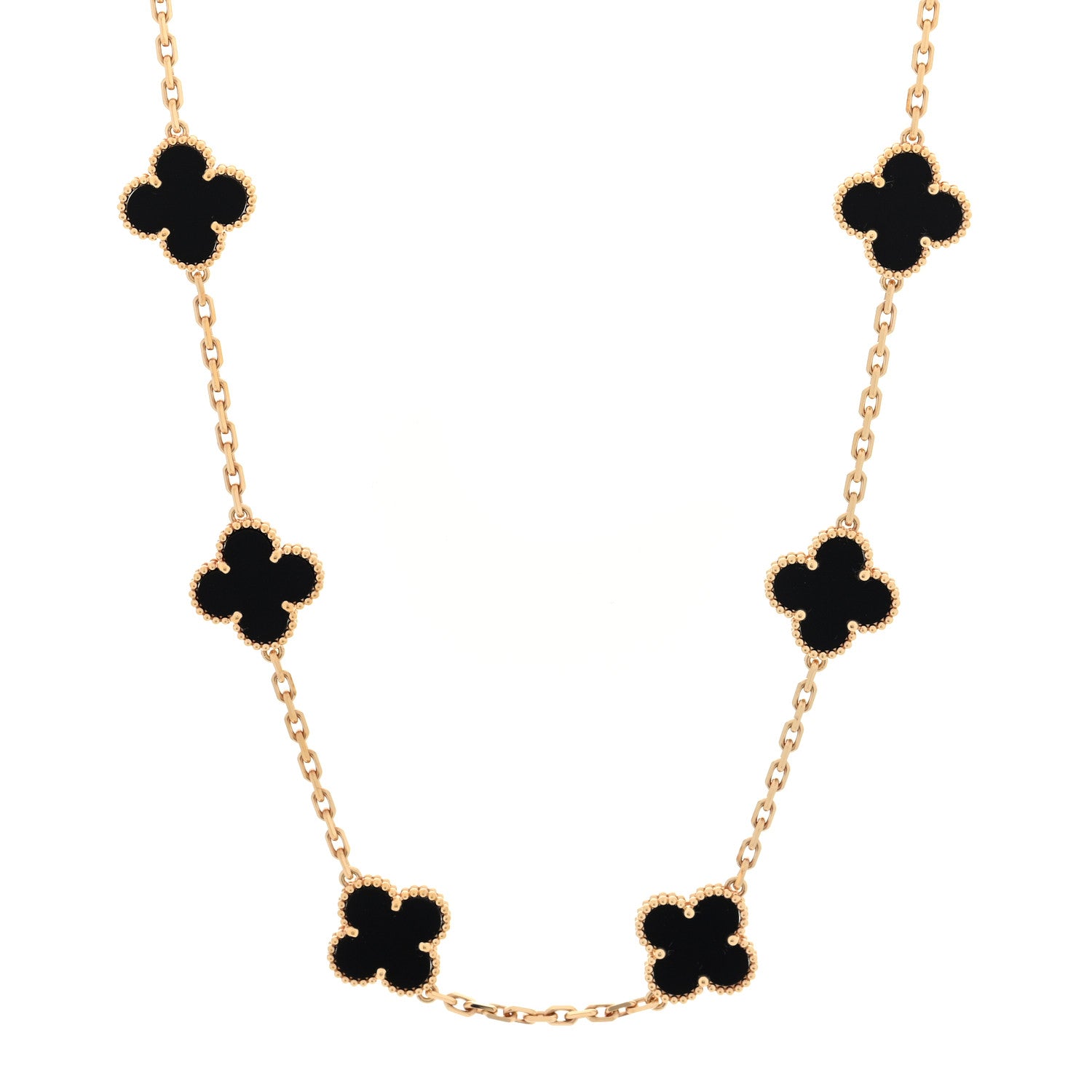 Van Cleef & Arpels 18K Yellow Gold Black Onyx 10 Motifs Vintage Alhambra Necklace 1 of 5
