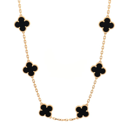 Van Cleef & Arpels 18K Yellow Gold Black Onyx 10 Motifs Vintage Alhambra Necklace 1 of 5