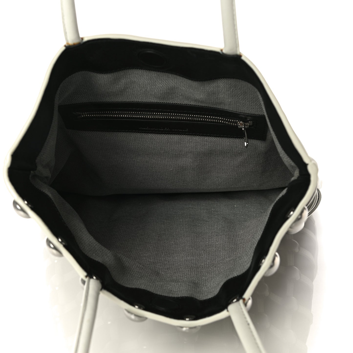 Calfskin Dome Stud Cage Shopper Tote White Black