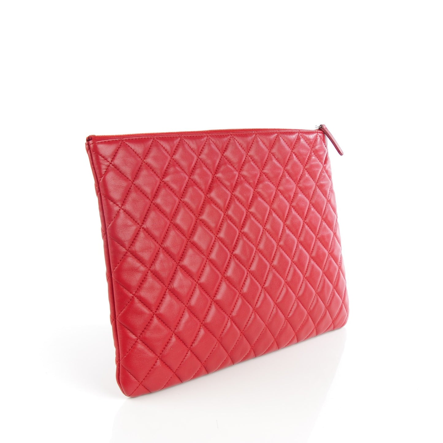 Lambskin Quilted Large Cosmetic Case Red