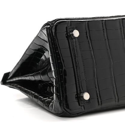 Hermes Shiny Niloticus Crocodile Birkin 25 Black 9 of 14
