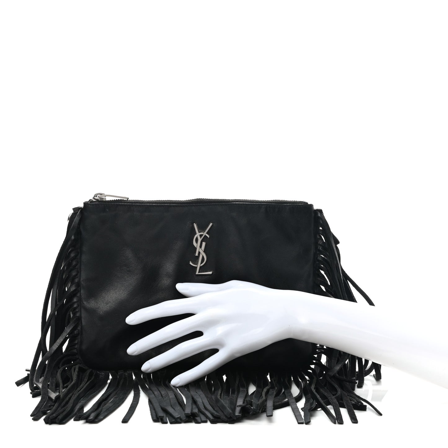 Calfskin Monogram Fringe Pouch Black
