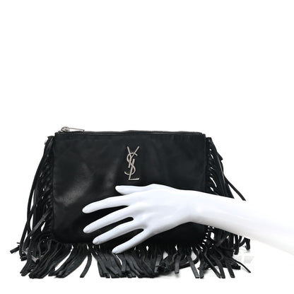 Saint Laurent Calfskin Monogram Fringe Pouch Black 2 of 13