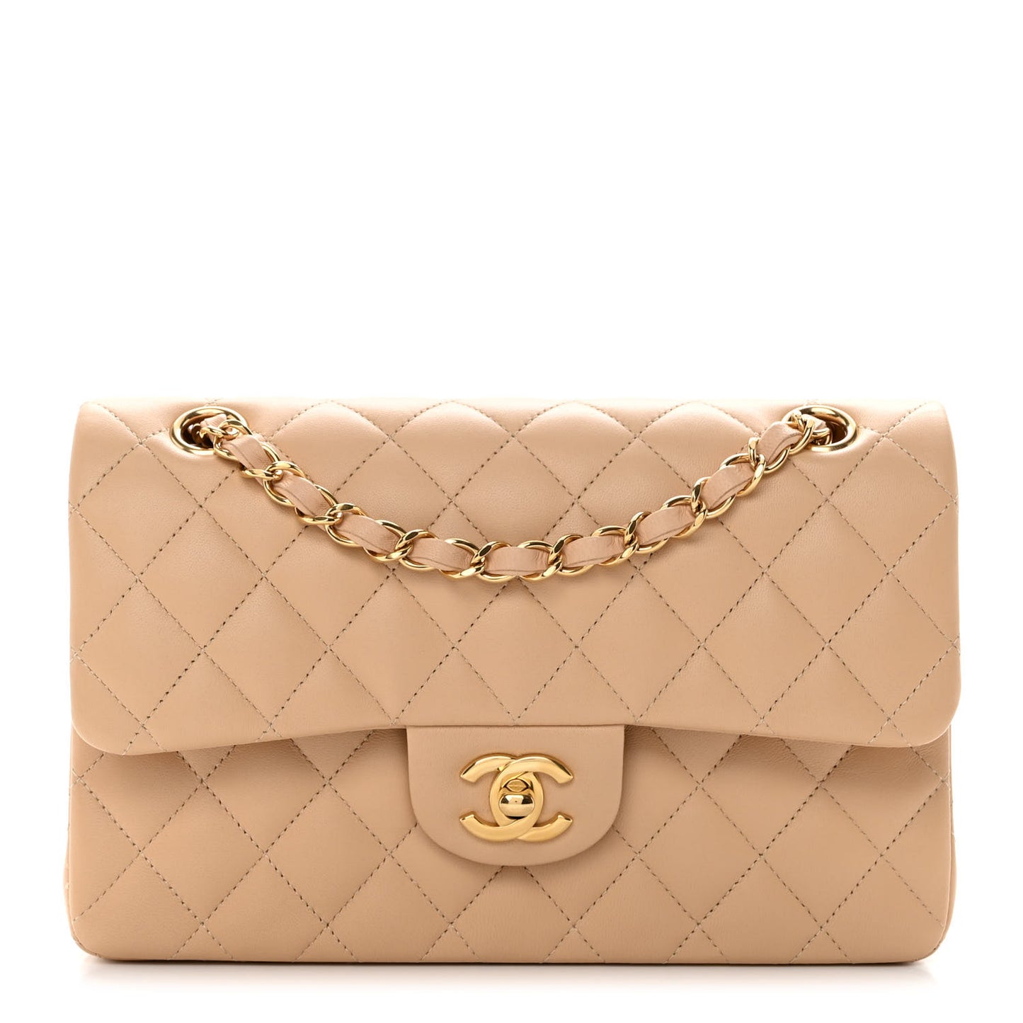 Lambskin Quilted Small Double Flap Beige