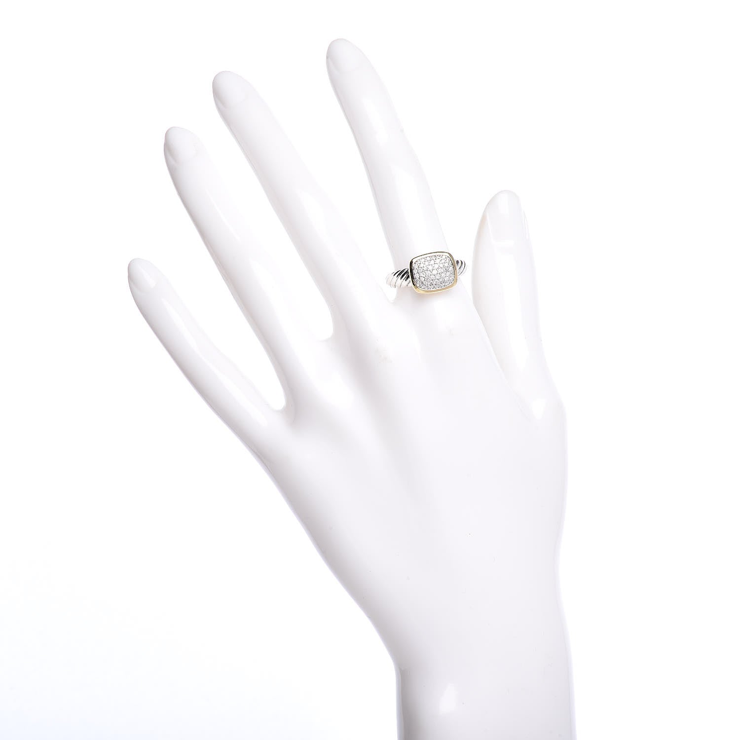 David Yurman Sterling Silver 18K Yellow Gold Diamond 10mm Noblesse Ring 54 7 2 of 6