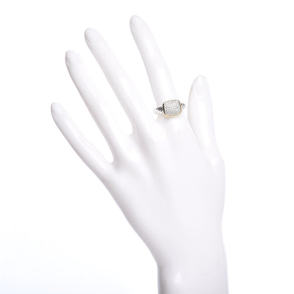 David Yurman Sterling Silver 18K Yellow Gold Diamond 10mm Noblesse Ring 54 7 2 of 6