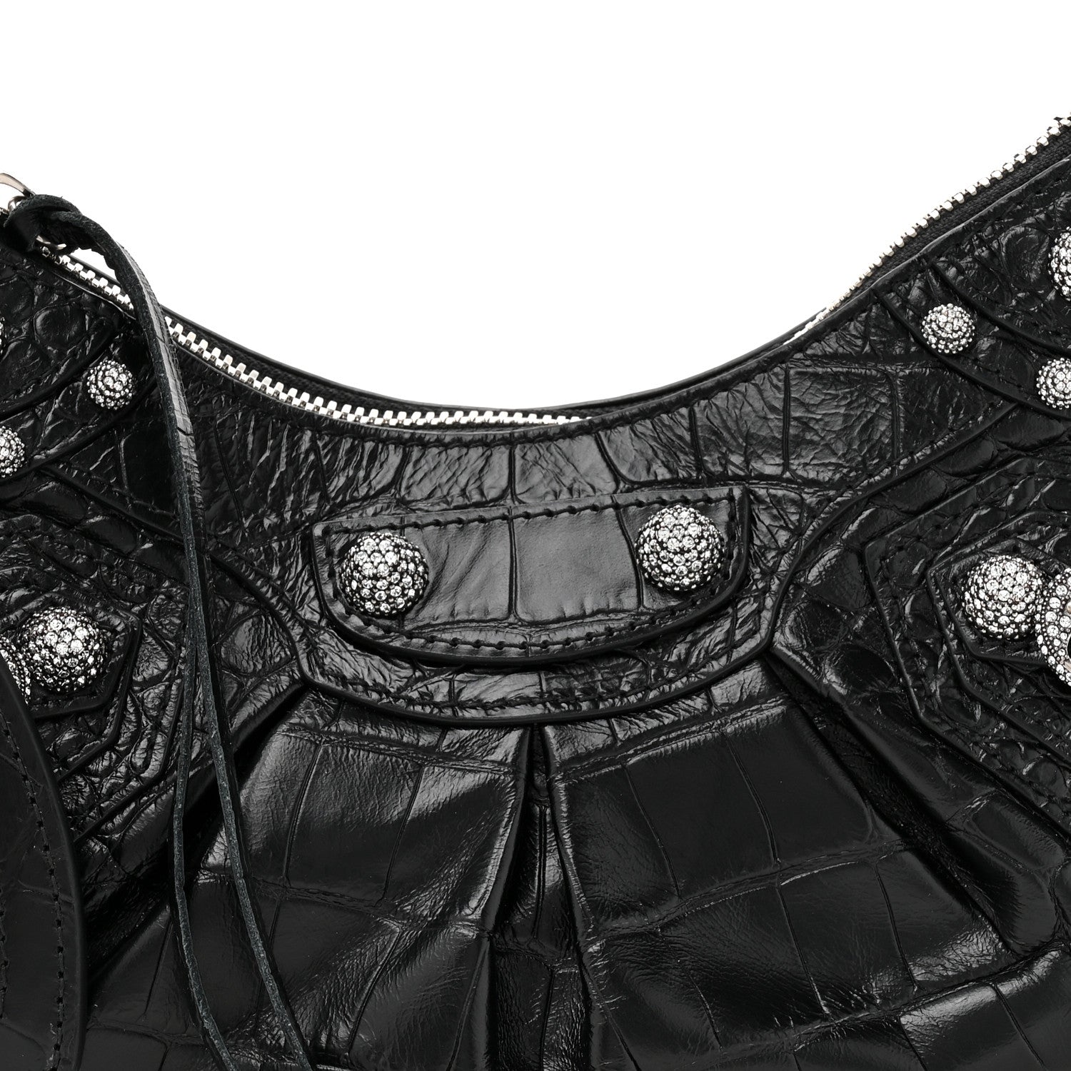 Balenciaga Extra Supple Calfskin Crystal Crocodile Embossed Le Cagole Shoulder Bag XS Black 9 of 11