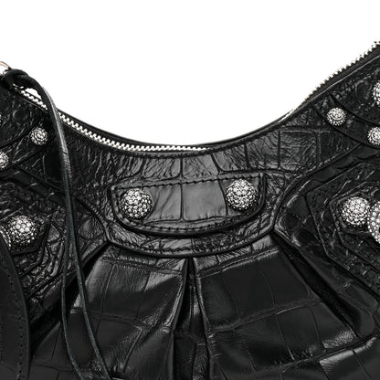 Balenciaga Extra Supple Calfskin Crystal Crocodile Embossed Le Cagole Shoulder Bag XS Black 9 of 11