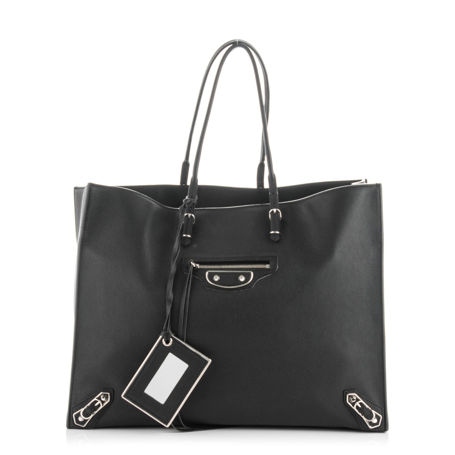 Balenciaga Grained Calfskin Silver Metallic Edge Hardware Papier A4 Tote Black 1 of 7