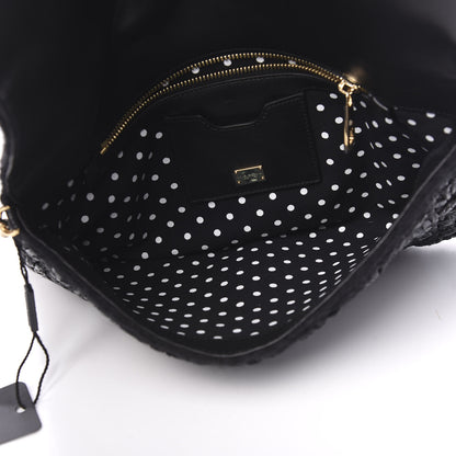 Dolce & Gabbana Woven Raffia Embellished Chain Flap Bag Black Multicolor 6 of 8