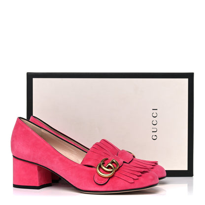 Gucci Kid Scamosciato GG Marmont Fringe 50mm Loafer Pumps 39.5 Hot Pink 8 of 8