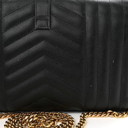Saint Laurent Grain De Poudre Mixed Matelasse Triquilt Monogram Chain Wallet Black 15 of 16