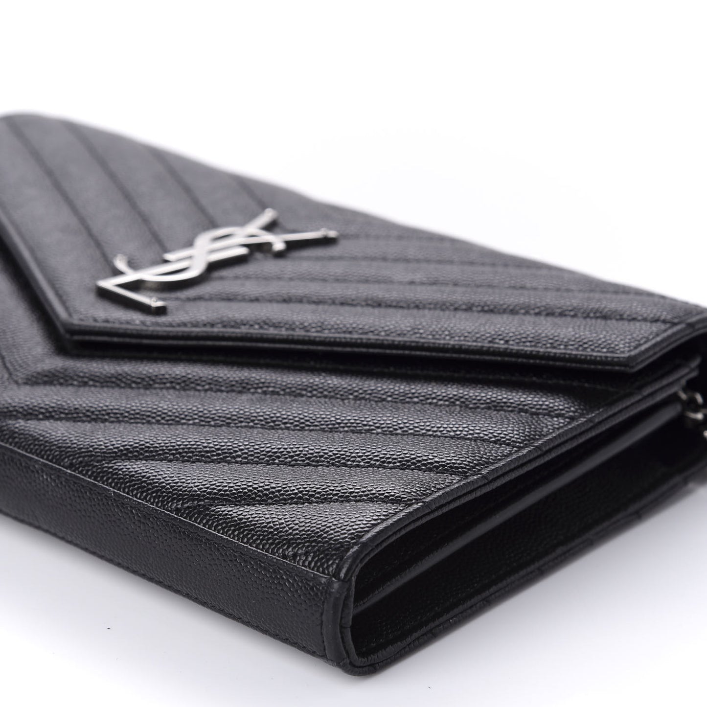 Grain De Poudre Matelasse Chevron Monogram Chain Wallet Black