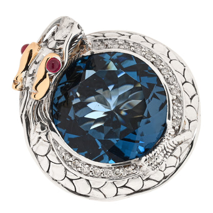 John Hardy Sterling Silver 18K Yellow Gold Diamond Blue Topaz Ruby Naga Dragon Ring 54 7 1 of 6