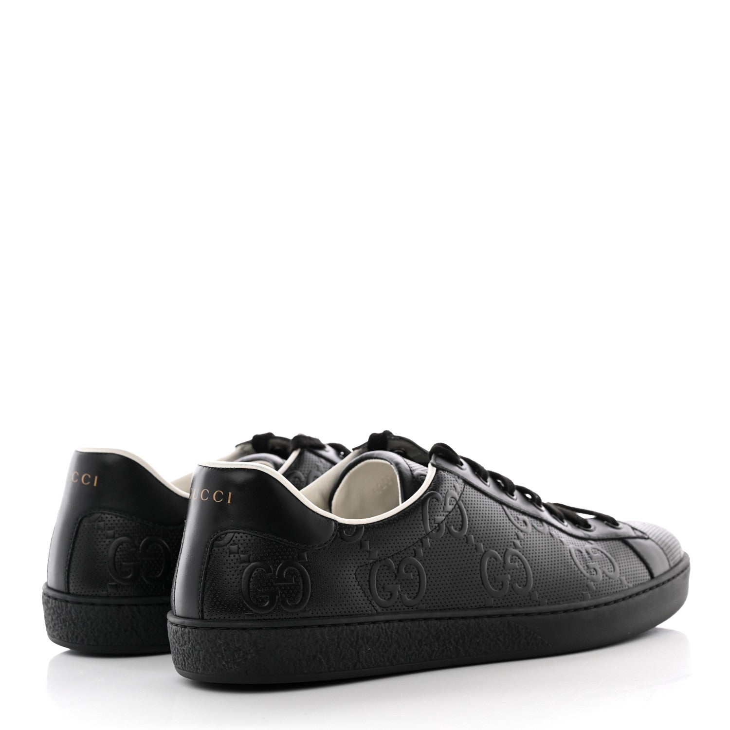 Gucci Calfskin GG Tennis Embossed Mens Ace Sneakers 10 Black 4 of 22