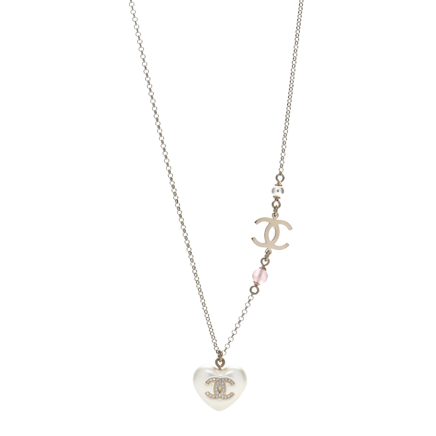 Resin Crystal CC Heart Necklace Pearly White Gold