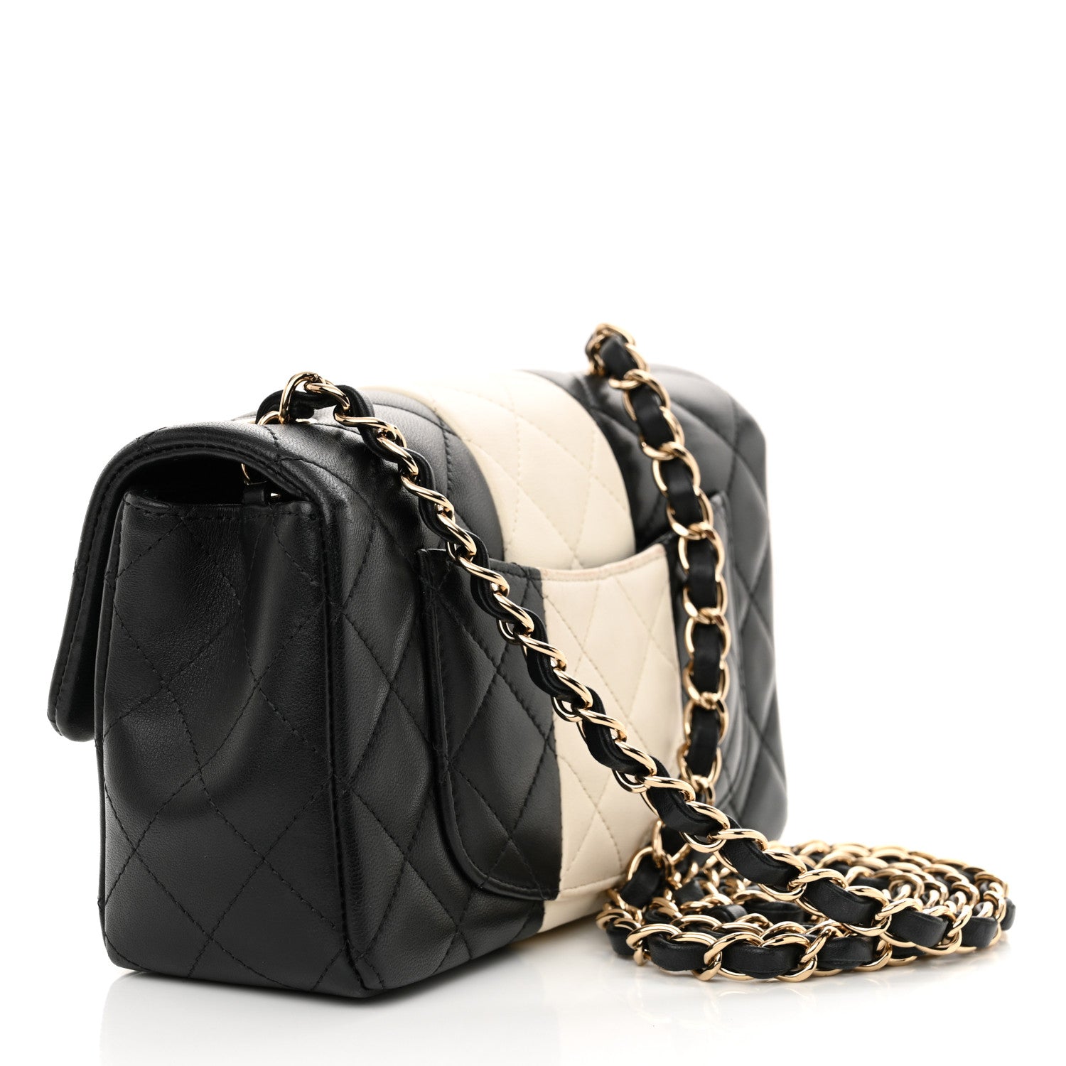 Chanel Lambskin Quilted Mini Rectangular Flap Black White 3 of 11