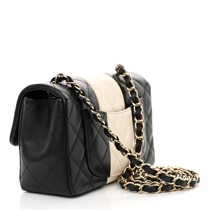 Chanel Lambskin Quilted Mini Rectangular Flap Black White 3 of 11