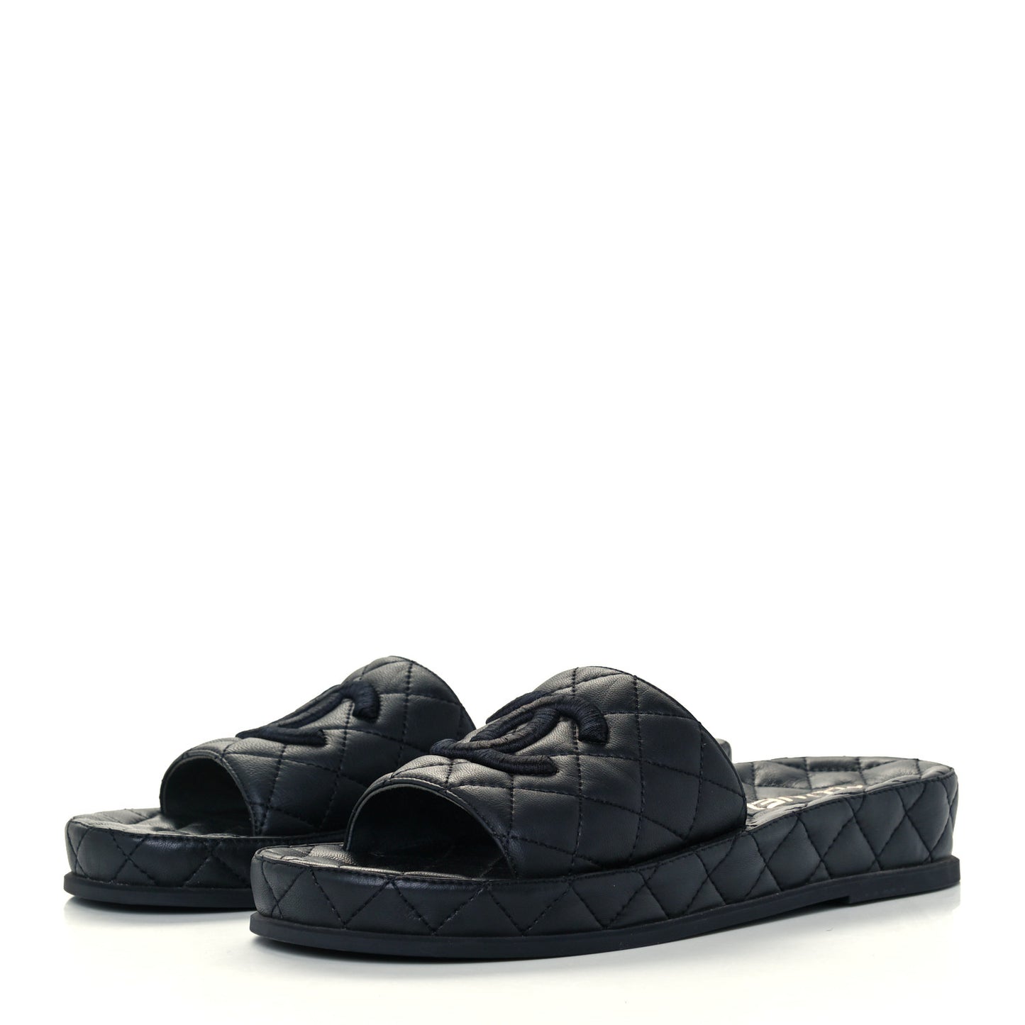 Lambskin Quilted CC Mules Sandals 39 Black