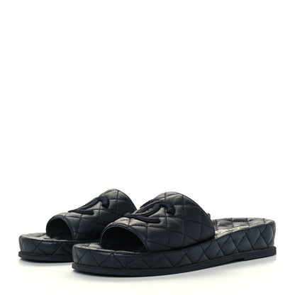 Chanel Lambskin Quilted CC Mules Sandals 39 Black 2 of 10