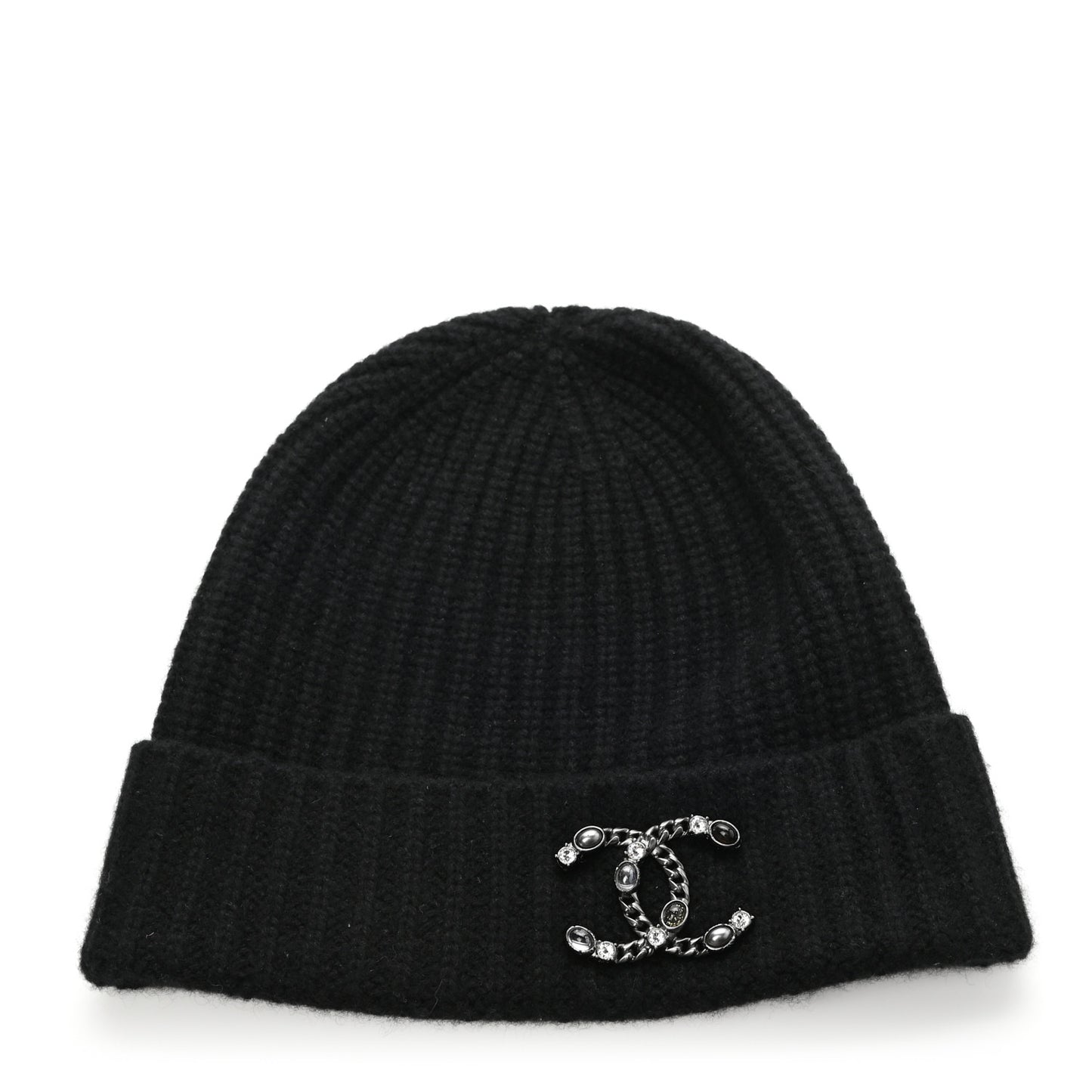 Cashmere CC Brooch Beanie Hat Black