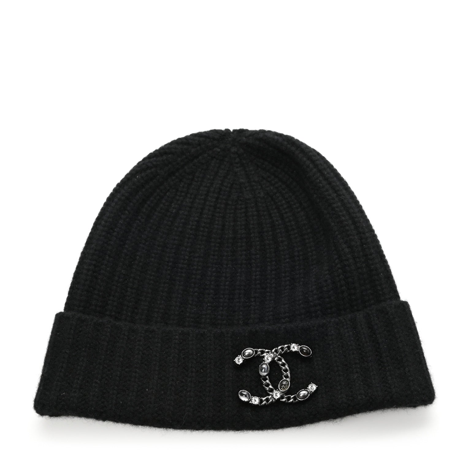 Chanel Cashmere CC Brooch Beanie Hat Black 1 of 5