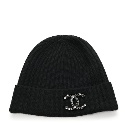 Chanel Cashmere CC Brooch Beanie Hat Black 1 of 5