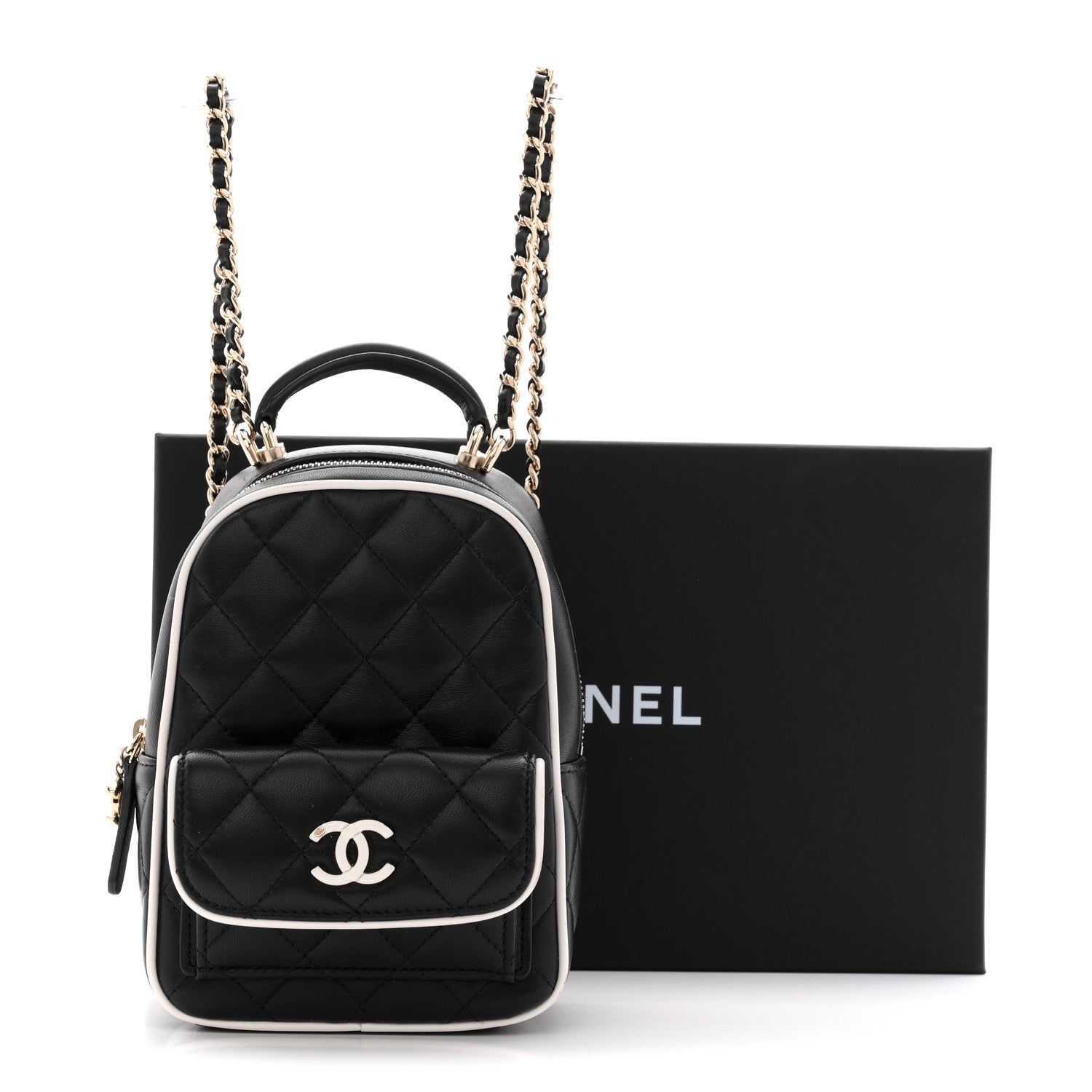 Chanel Lambskin Quilted Mini Backpack Black White 12 of 12