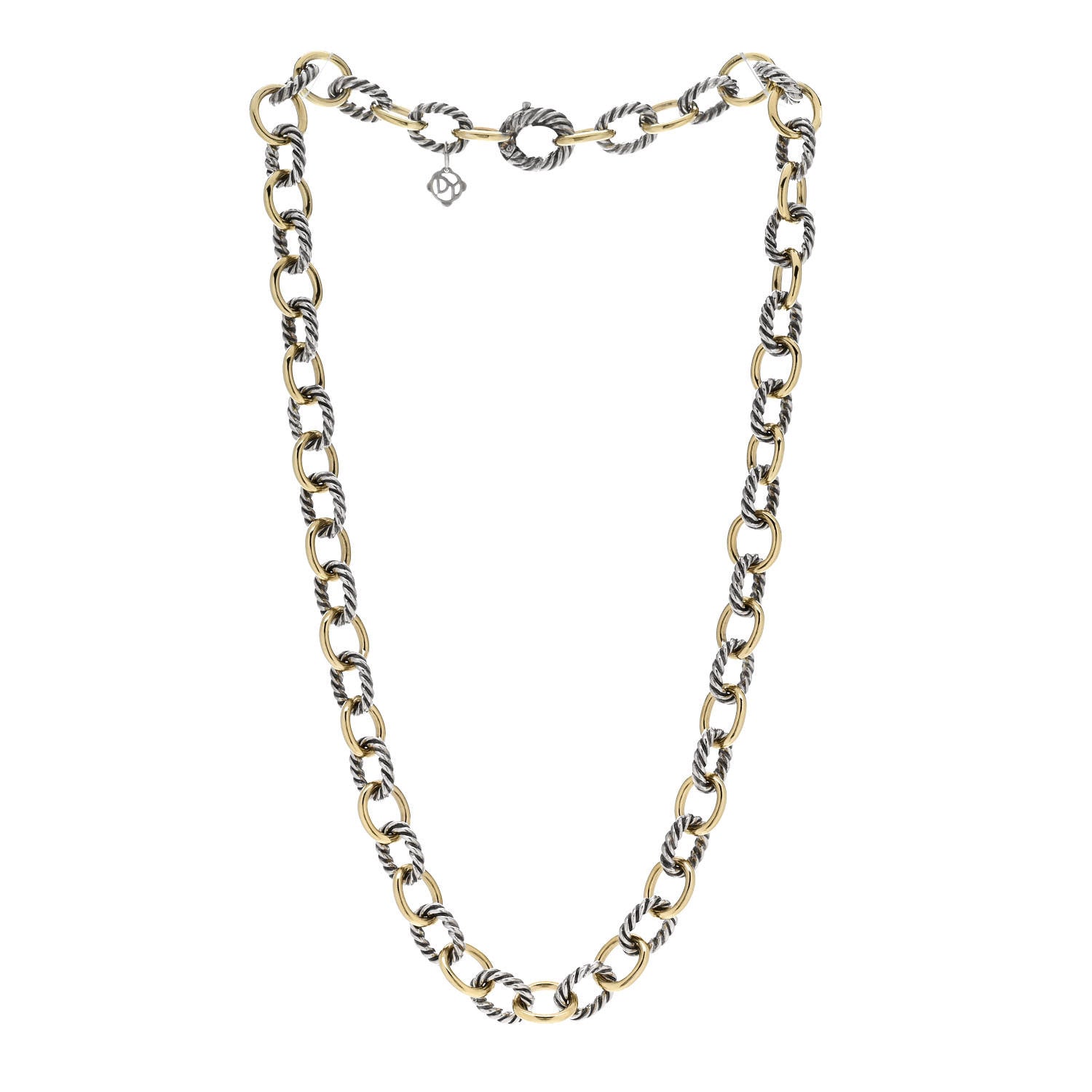 David Yurman Sterling Silver 18K Yellow Gold 10mm Medium Oval Link Necklace 3 of 5