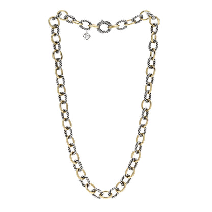 David Yurman Sterling Silver 18K Yellow Gold 10mm Medium Oval Link Necklace 3 of 5