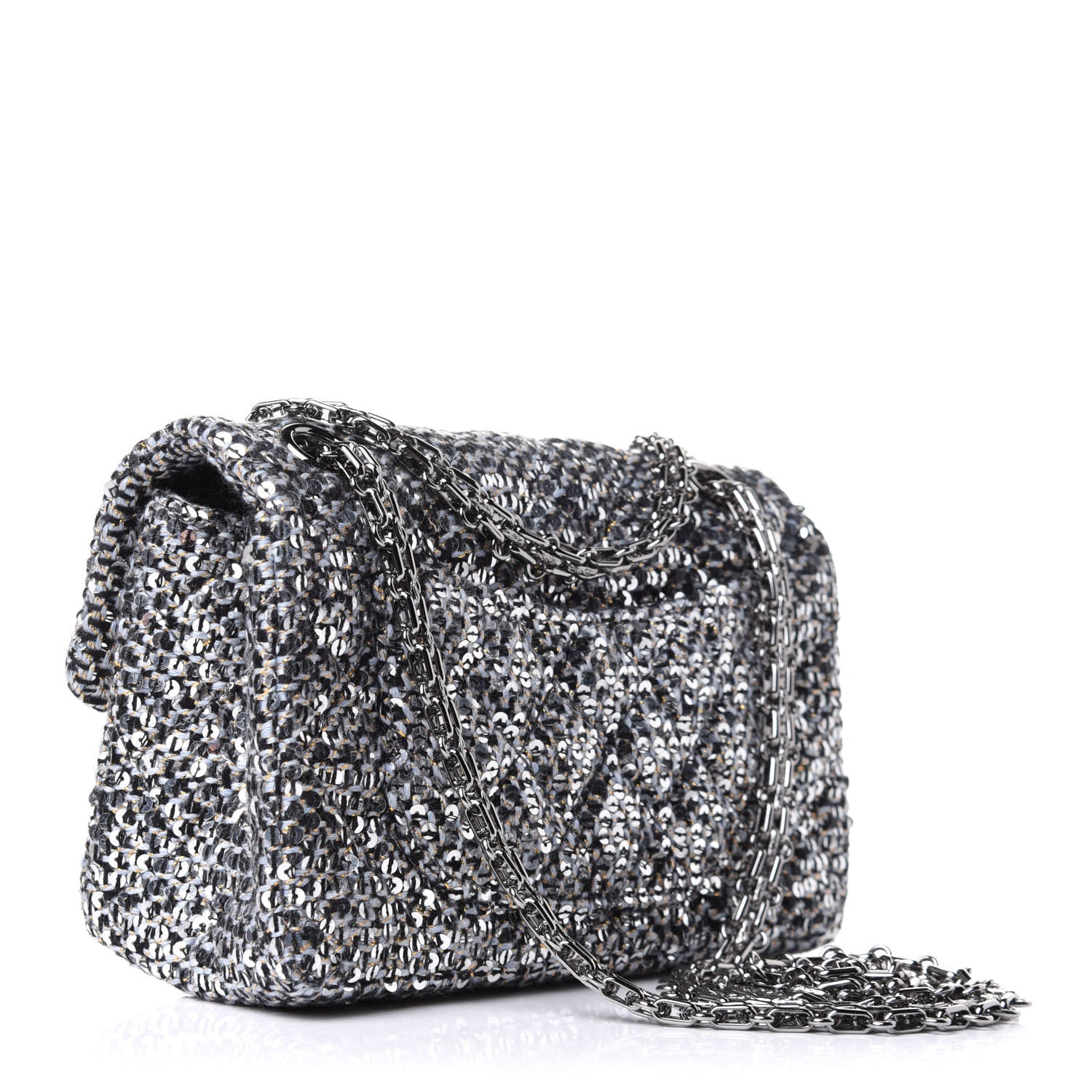 Chanel Tweed Quilted 2.55 Reissue Mini Flap Silver Black Gold 6 of 14