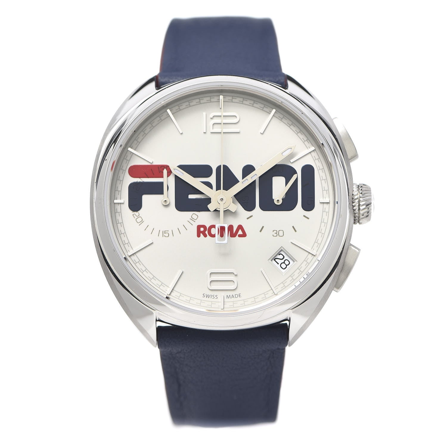 Fendi X FILA Stainless Steel Calfskin 40mm Momento Mania Quartz Watch 1 of 8