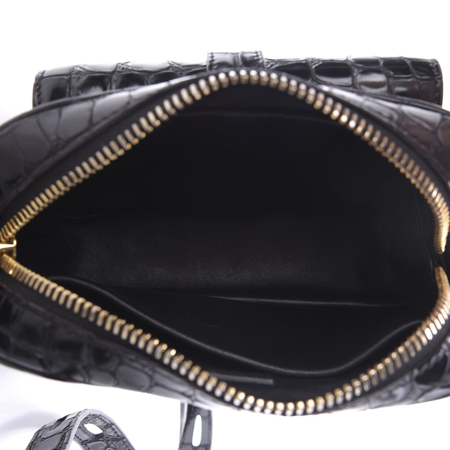Crocodile Embossed Calfskin T Twist Camera Bag Black