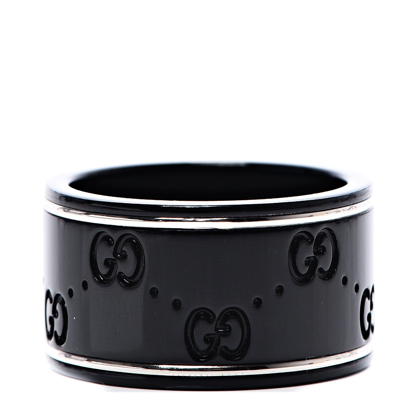 Black Synthetic Corundum 18K White Gold 12mm Icon Band Ring 57 8