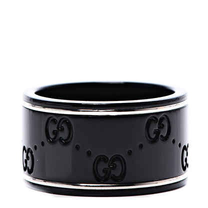 Gucci Black Synthetic Corundum 18K White Gold 12mm Icon Band Ring 57 8 1 of 5
