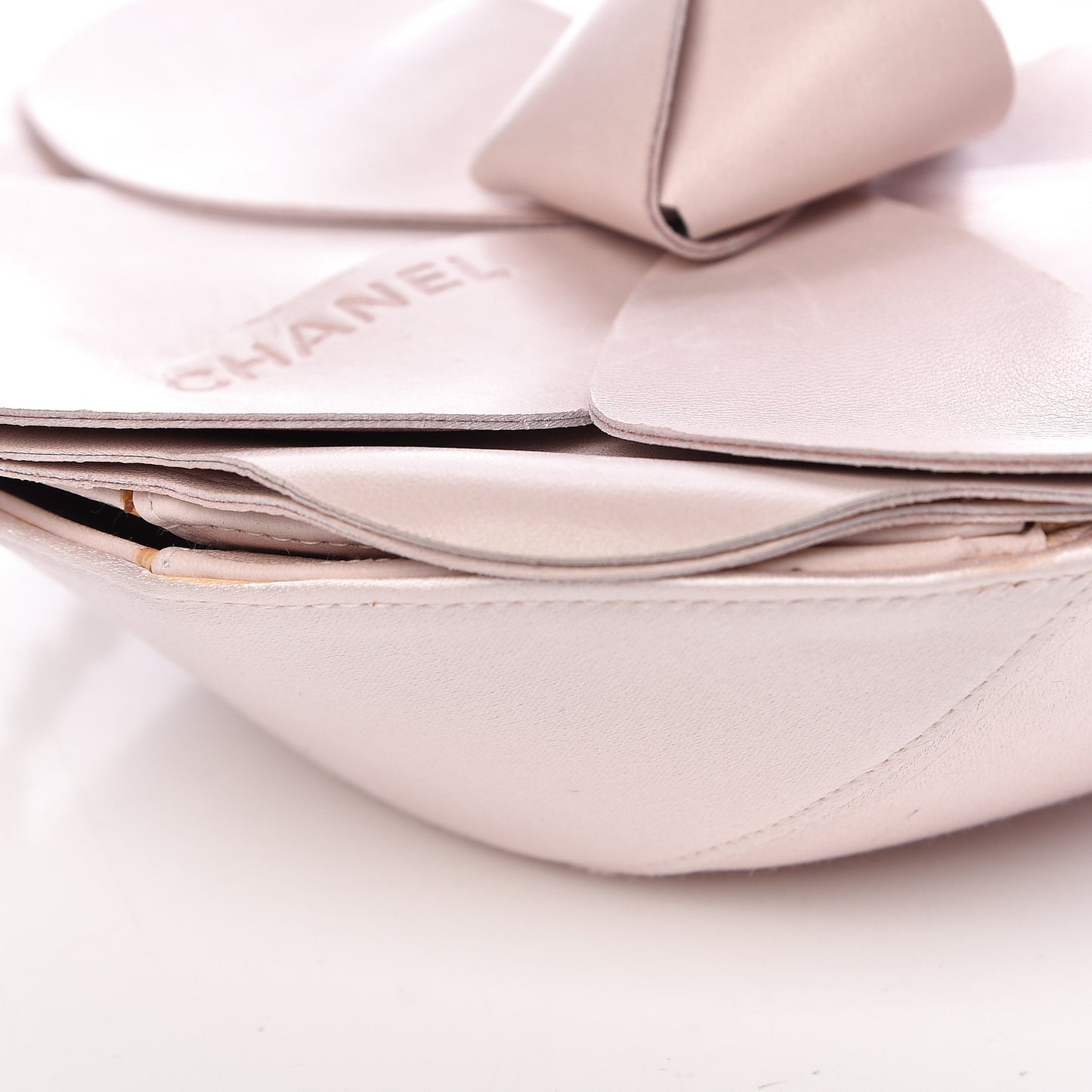 Lambskin Satin Camellia Clutch Light Pink