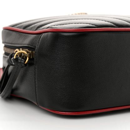 Gucci Vintage Effect Calfskin Matelasse Diagonal Small Torchon GG Marmont Bamboo Top Handle Shoulder Bag Black Romantic Cherry 9 of 11
