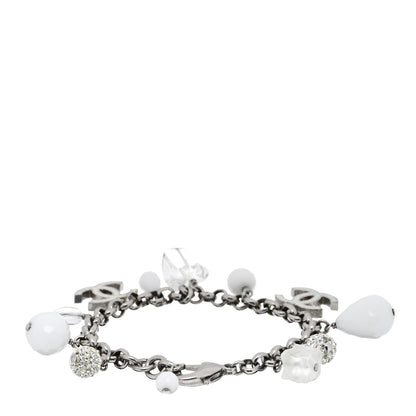 Chanel Enamel Crystal Beaded CC Bracelet Silver White 2 of 3