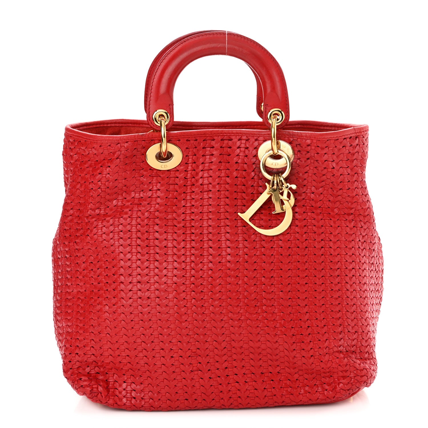 Christian Dior Lambskin Woven Lady Dior Shopping Tote Red 1 of 13