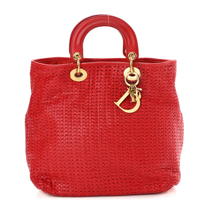 Christian Dior Lambskin Woven Lady Dior Shopping Tote Red 1 of 13