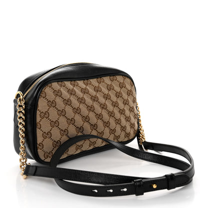 Gucci Monogram Matelasse Diagonal Small GG Marmont Chain Shoulder Bag Beige Black 3 of 10